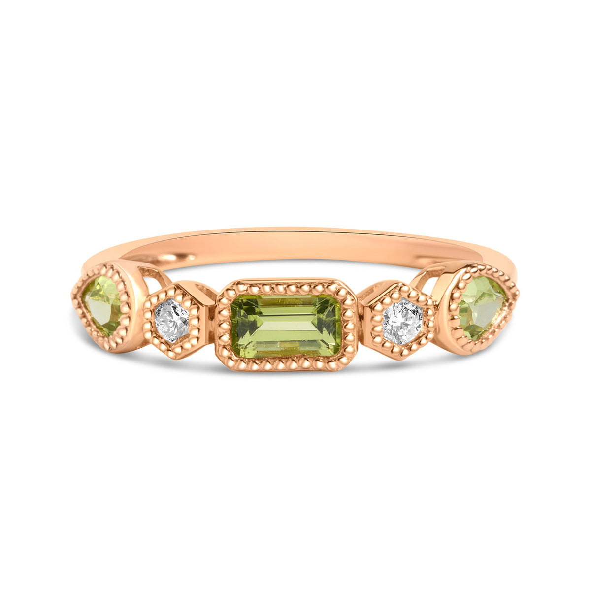 Peridot & Diamond 5 Stone Band