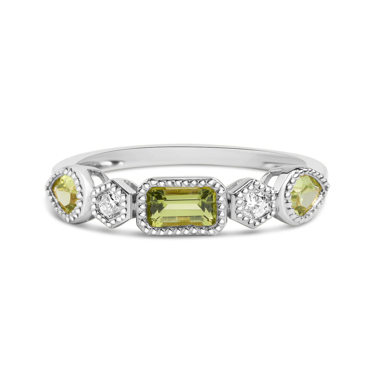 Peridot & Diamond 5 Stone Band