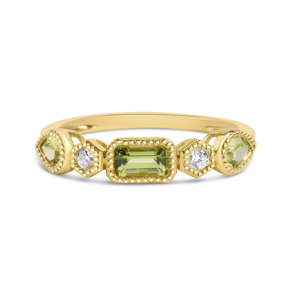 Peridot & Diamond 5 Stone Band