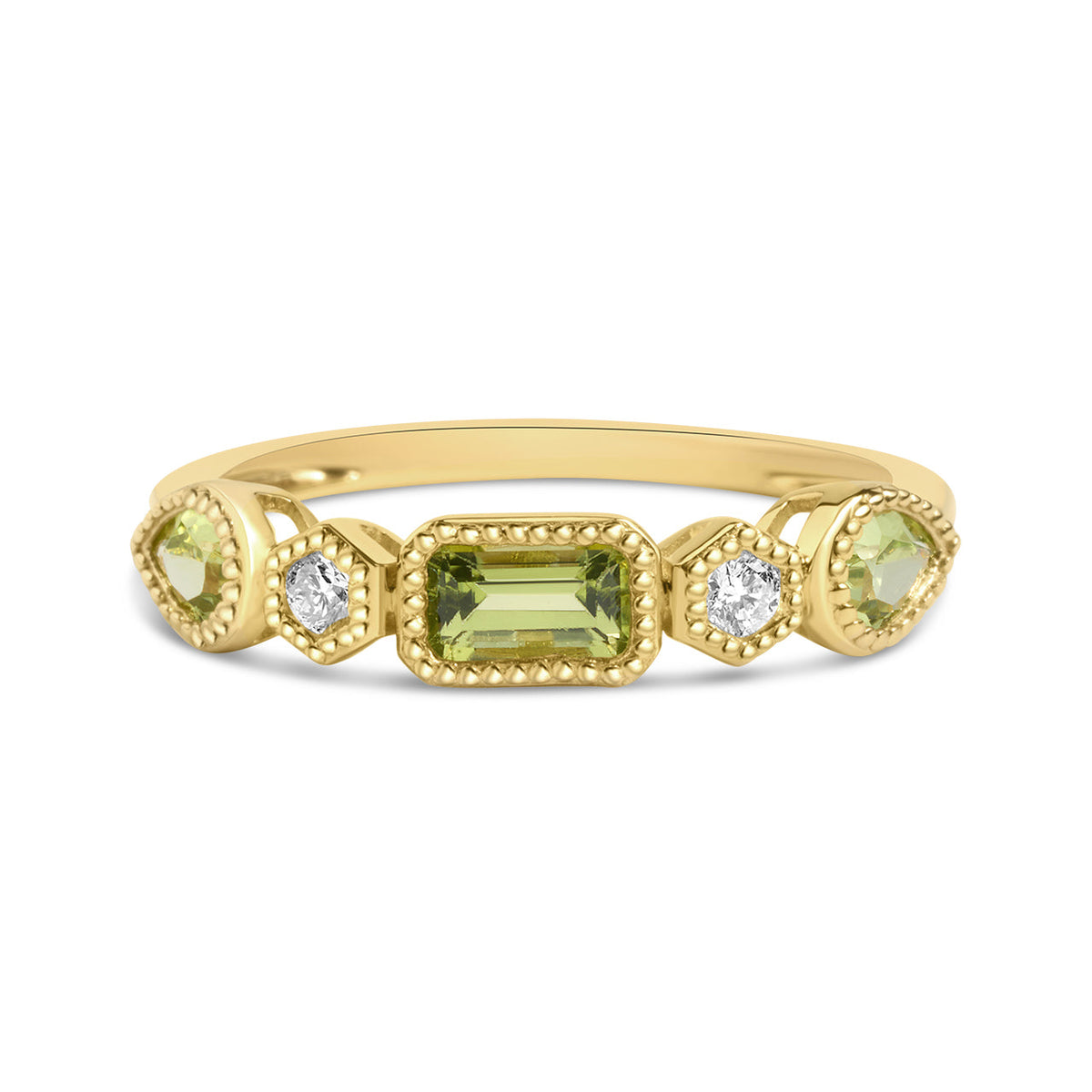 Peridot & Diamond 5 Stone Band