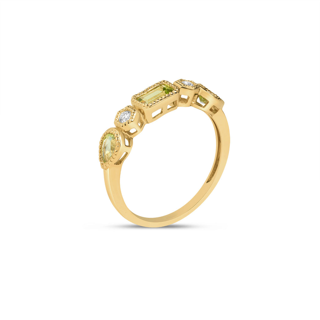 Peridot & Diamond 5 Stone Band