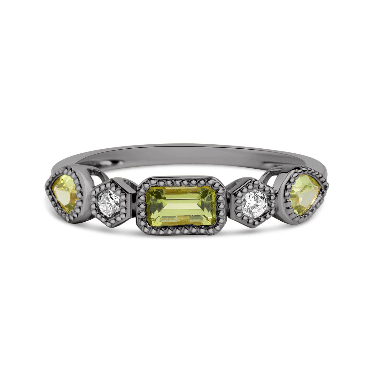 Peridot & Diamond 5 Stone Band