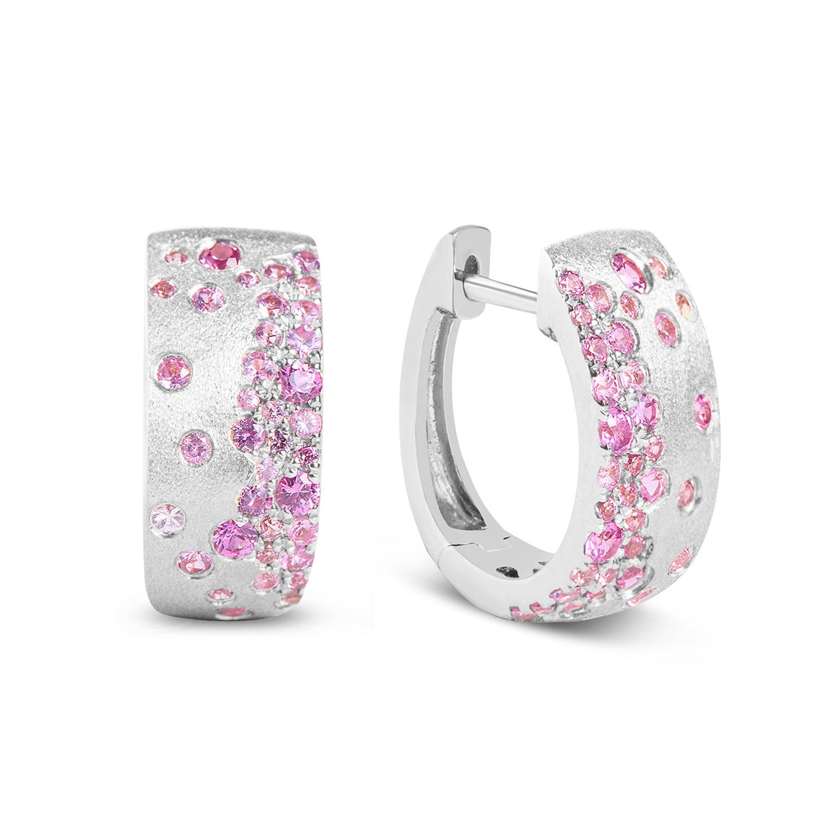 Pink Sapphire & Ruby Confetti 7mm Wide Huggie Earring