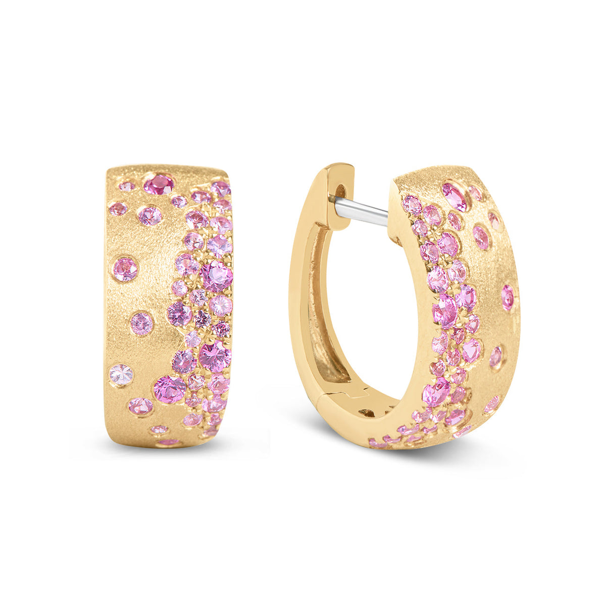 Pink Sapphire & Ruby Confetti 7mm Wide Huggie Earring