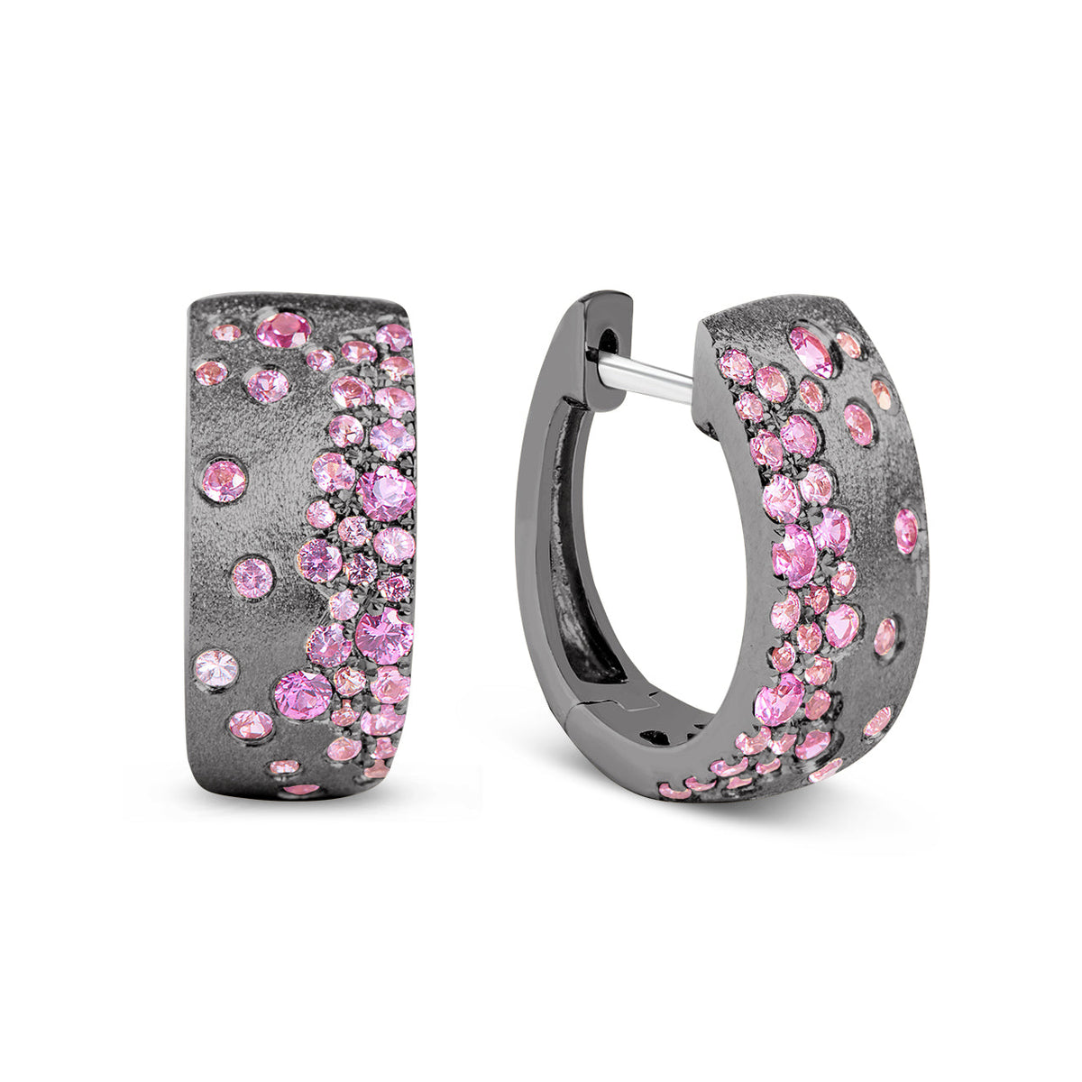 Pink Sapphire & Ruby Confetti 7mm Wide Huggie Earring
