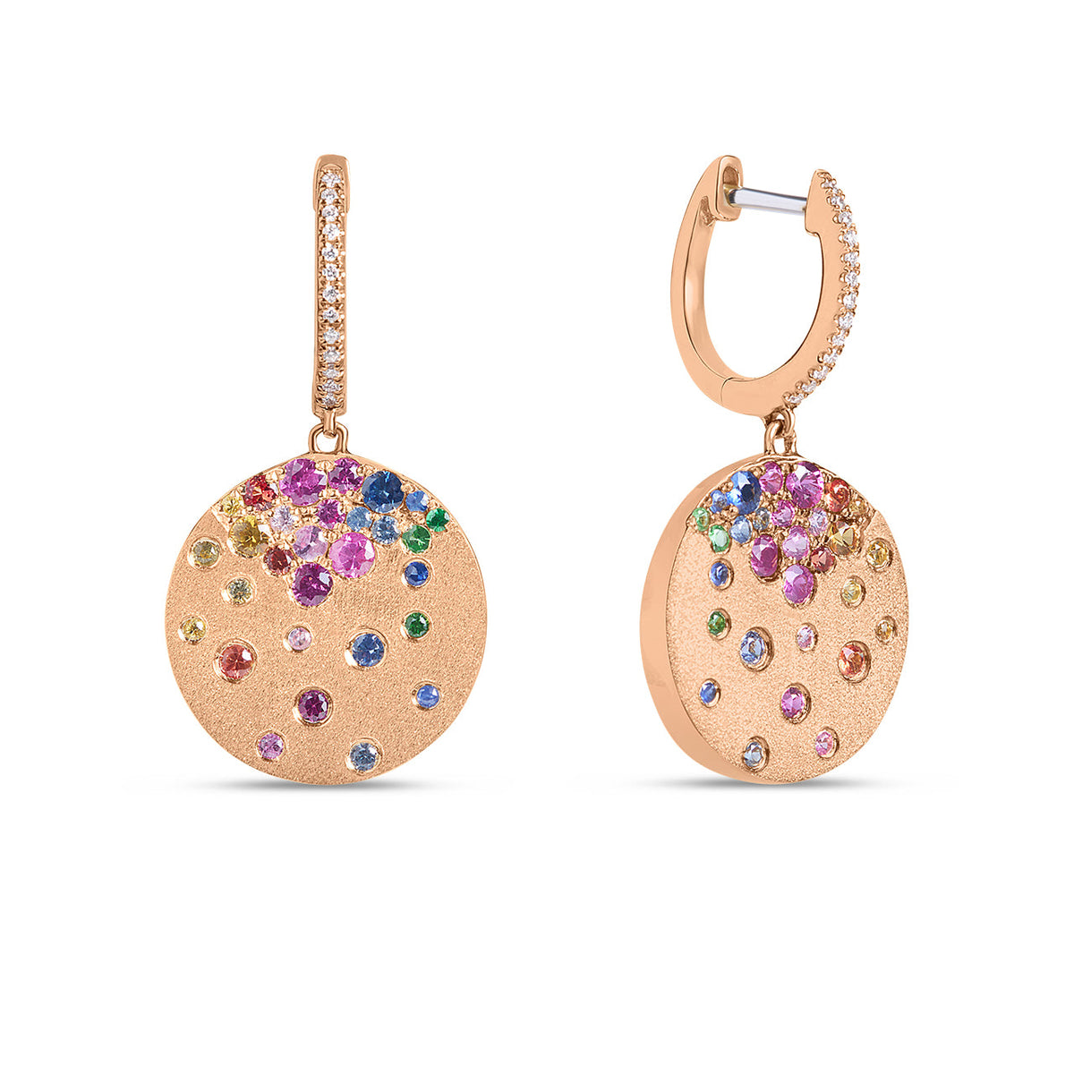 Rainbow Sapphire & Diamond Confetti Disc Dangle Earring