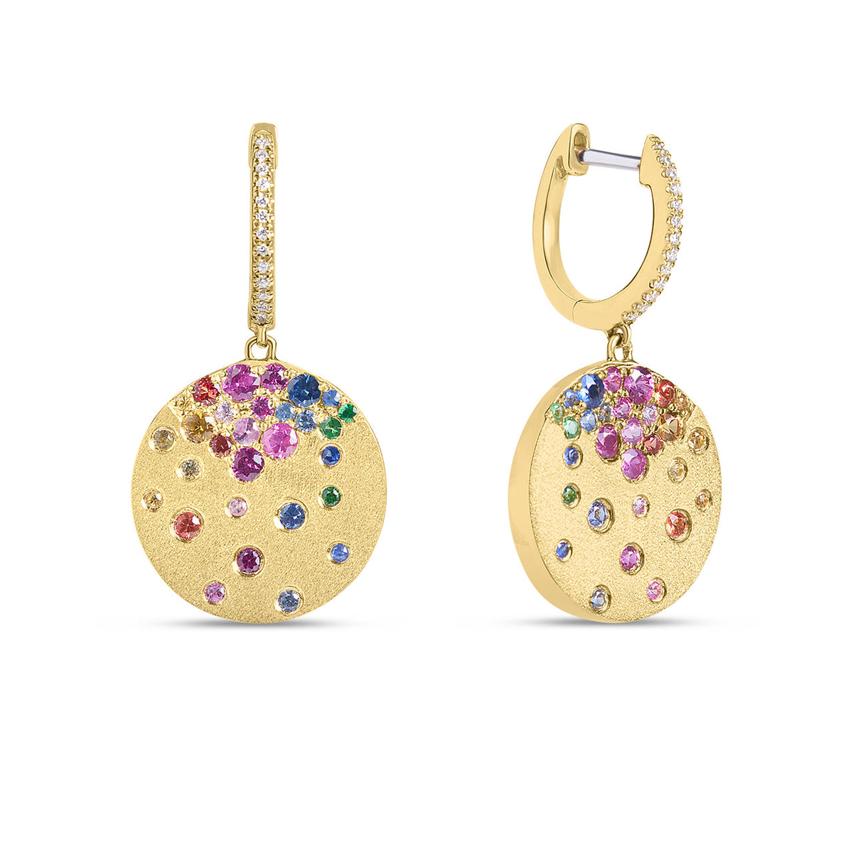 Rainbow Sapphire & Diamond Confetti Disc Dangle Earring