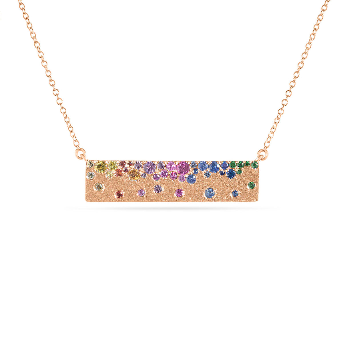 Rainbow Sapphire Confetti Horizontal Bar Necklace