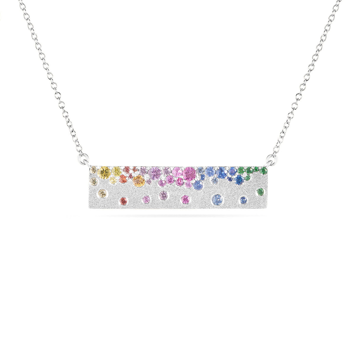 Rainbow Sapphire Confetti Horizontal Bar Necklace