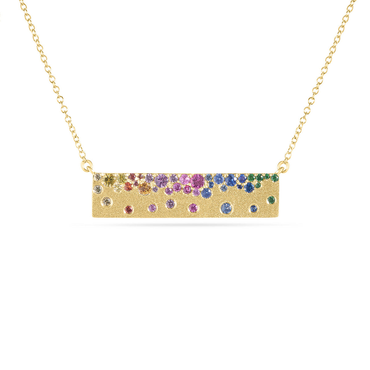 Rainbow Sapphire Confetti Horizontal Bar Necklace