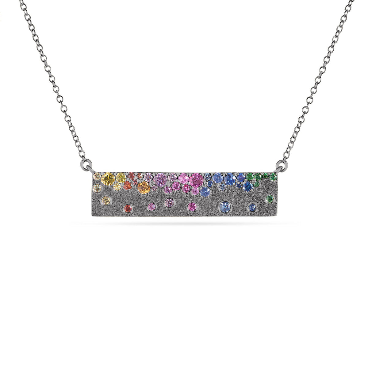 Rainbow Sapphire Confetti Horizontal Bar Necklace
