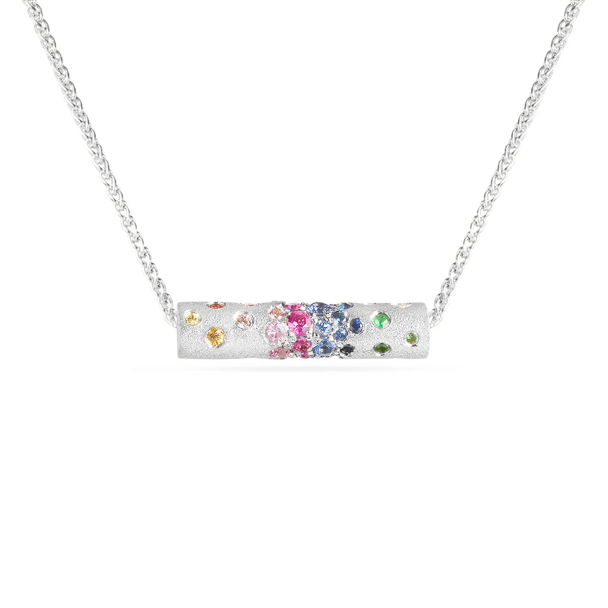 Rainbow Sapphire Confetti Cylinder Spinner Necklace