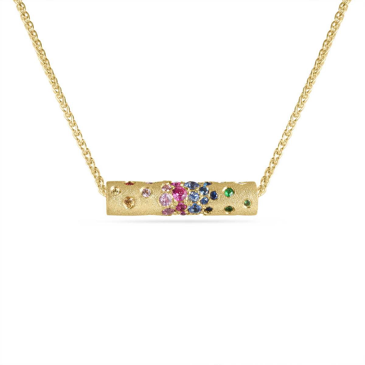 Rainbow Sapphire Confetti Cylinder Spinner Necklace