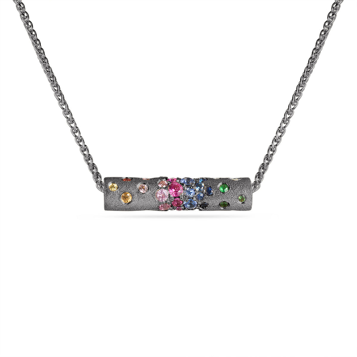 Rainbow Sapphire Confetti Cylinder Spinner Necklace