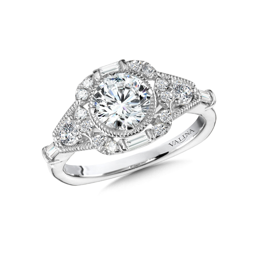 Vintage Cushion-Shaped Halo Diamond Engagement Ring — R1014W