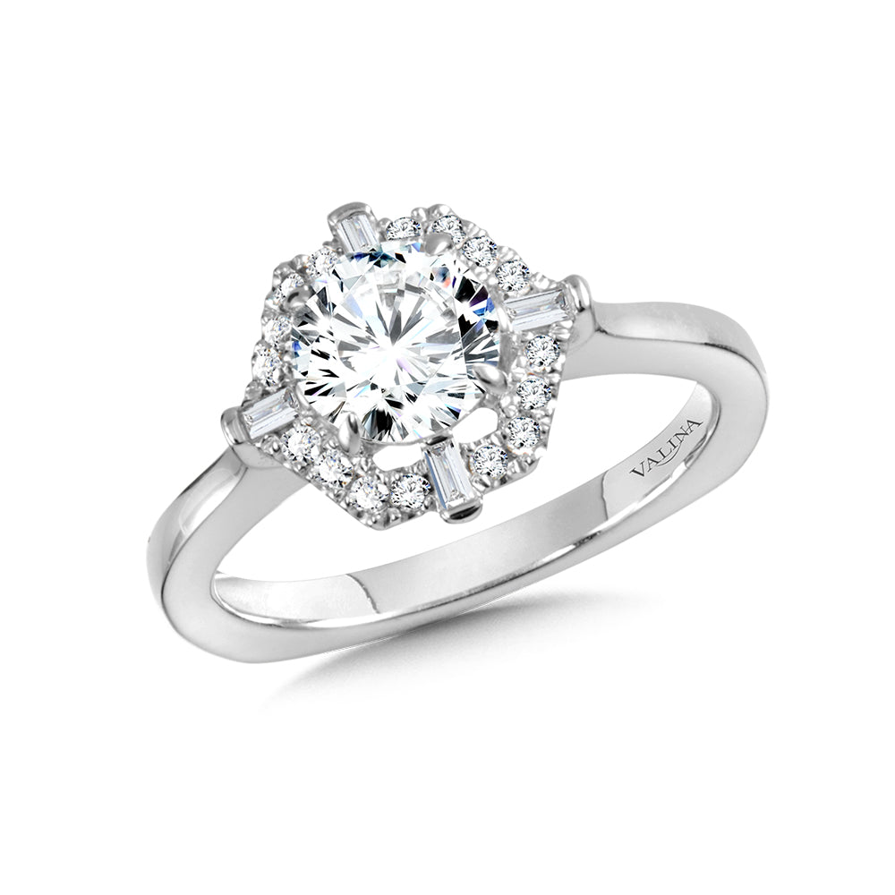 Hexagon-Shaped Halo Diamond Engagement Ring — R1029W