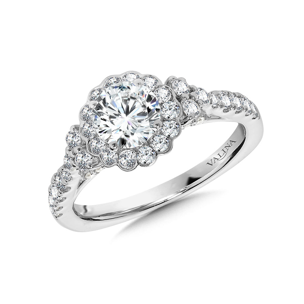 Floral-Halo Diamond Engagement Ring — R1032W