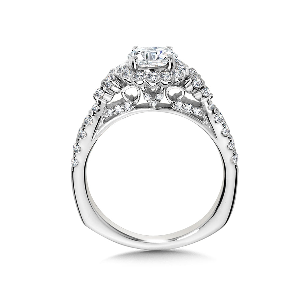 Floral-Halo Diamond Engagement Ring — R1032W