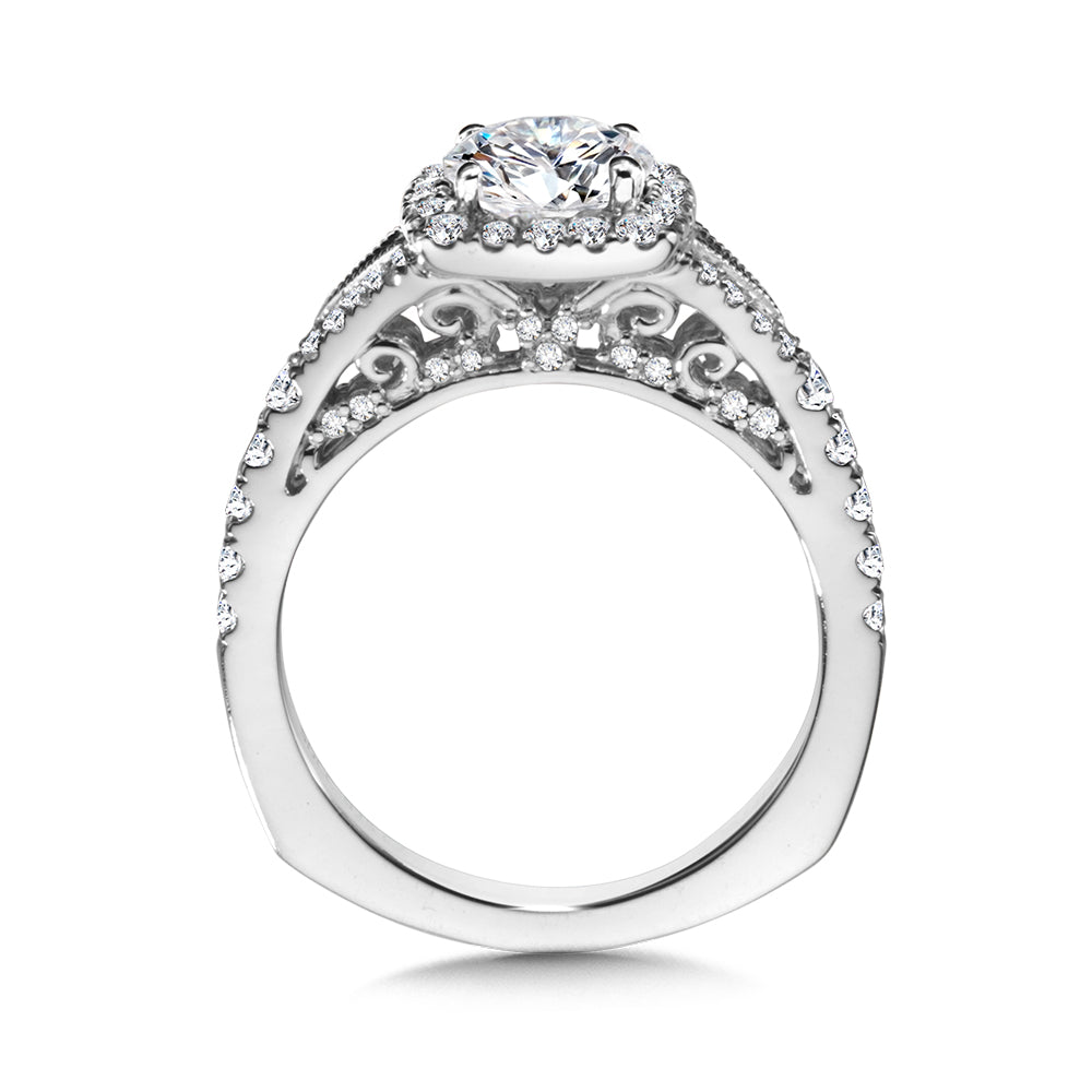 Split Shank Cushion-Shaped Halo Diamond Engagement Ring — R1038W