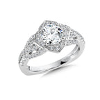 Criss Cross Floral Shaped Halo Engagement Ring — R1039W