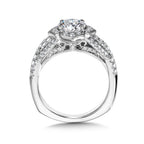 Criss Cross Floral Shaped Halo Engagement Ring — R1039W