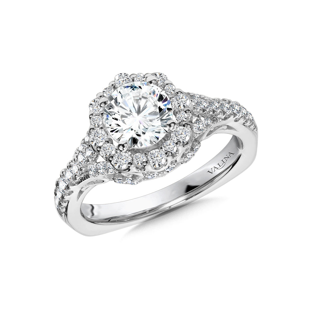 Ornate Halo Diamond Engagement Ring — R1047W