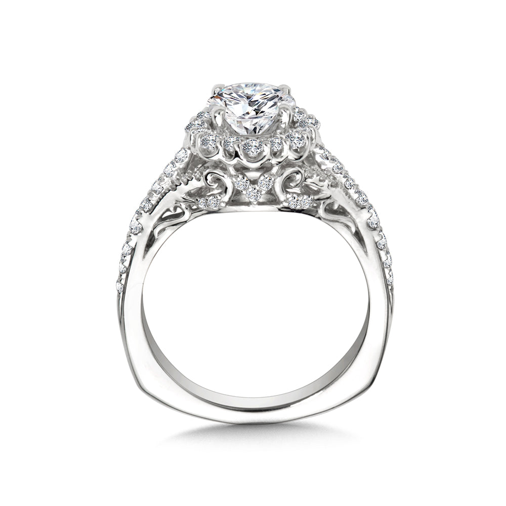 Ornate Halo Diamond Engagement Ring — R1047W