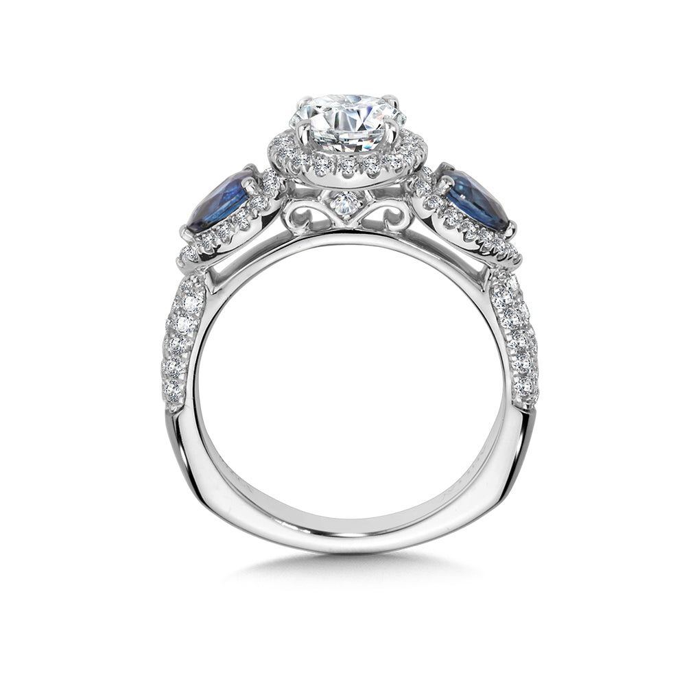 Diamond and Sapphire Halo Engagement Ring — R1048W-BSA