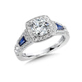 Diamond and Sapphire Cushion-Shaped Halo Engagement Ring — R1049W-BSA