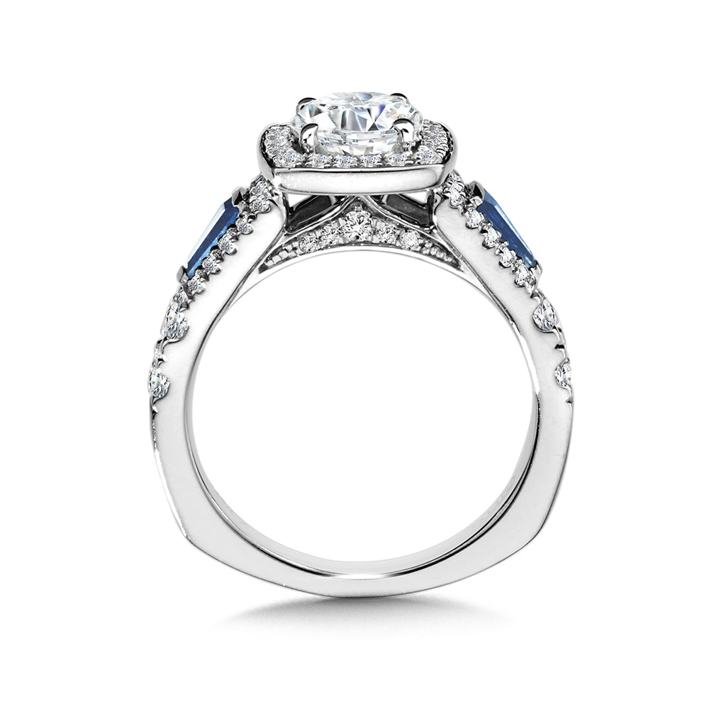 Diamond and Sapphire Cushion-Shaped Halo Engagement Ring — R1049W-BSA