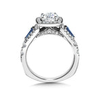Diamond and Sapphire Cushion-Shaped Halo Engagement Ring — R1049W-BSA
