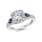 Cushion-Shaped Halo Diamond and Sapphire Engagement Ring — R1050W-BSA