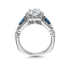 Cushion-Shaped Halo Diamond and Sapphire Engagement Ring — R1050W-BSA