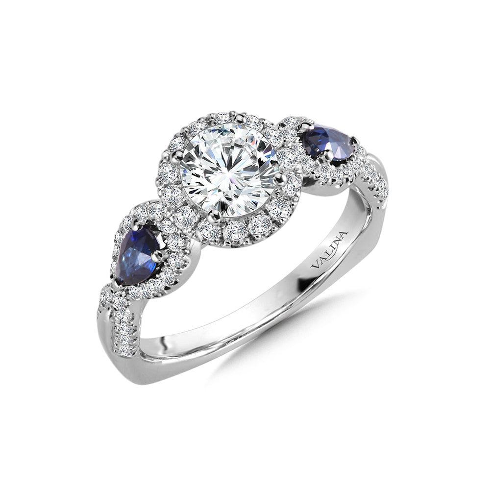 Diamond and Sapphire Halo Engagement Ring — R1051W-BSA