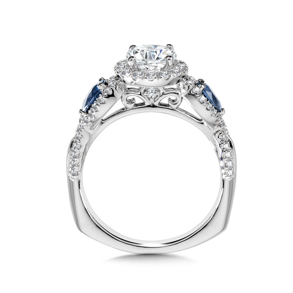 Diamond and Sapphire Halo Engagement Ring — R1051W-BSA
