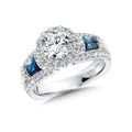 Vintage Halo Diamond and Sapphire Engagement Ring — R1052W-BSA