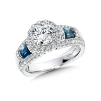 Vintage Halo Diamond and Sapphire Engagement Ring — R1052W-BSA