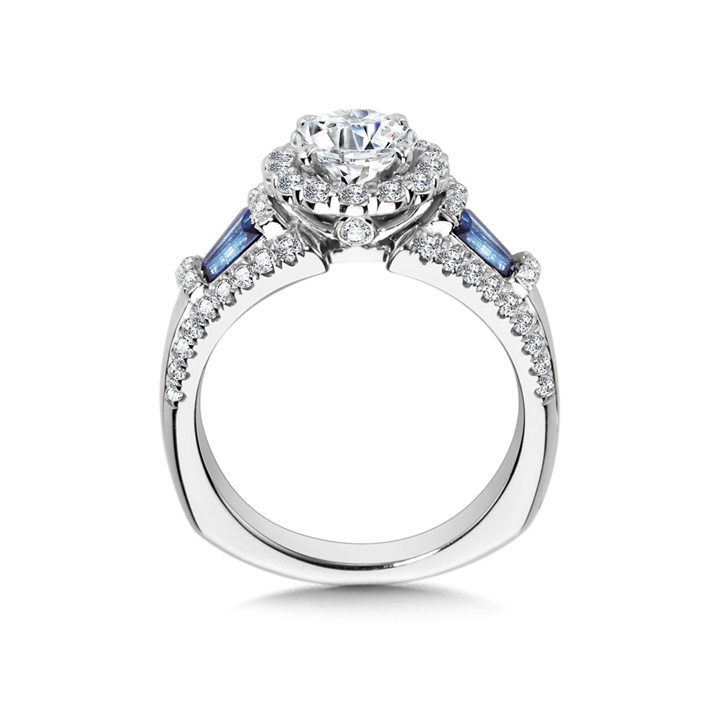 Vintage Halo Diamond and Sapphire Engagement Ring — R1052W-BSA