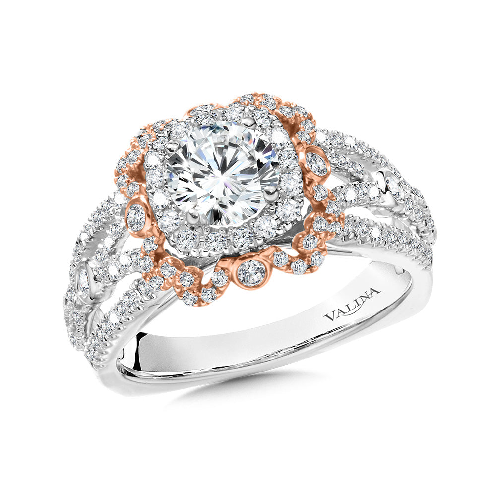Two Tone Double Halo Diamond Engagement Ring — R1061WP