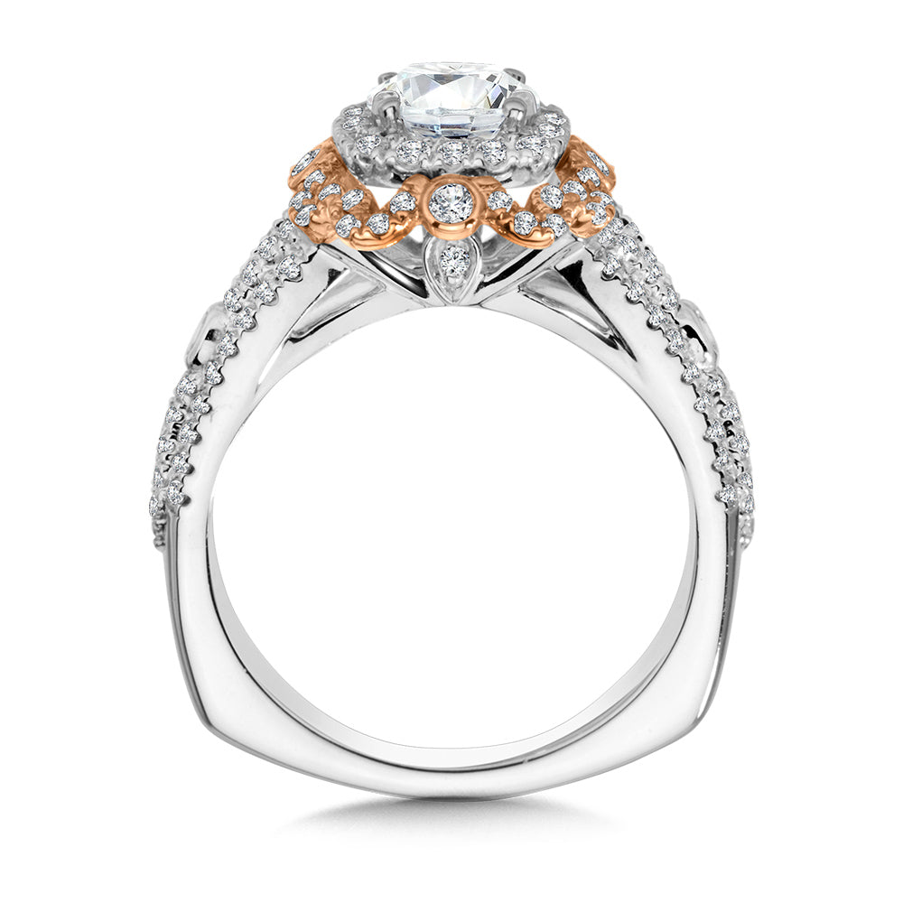 Two Tone Double Halo Diamond Engagement Ring — R1061WP