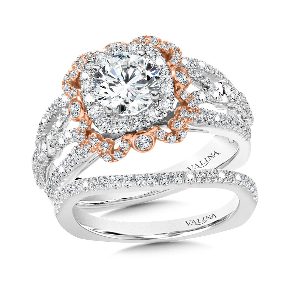 Two Tone Double Halo Diamond Engagement Ring — R1061WP