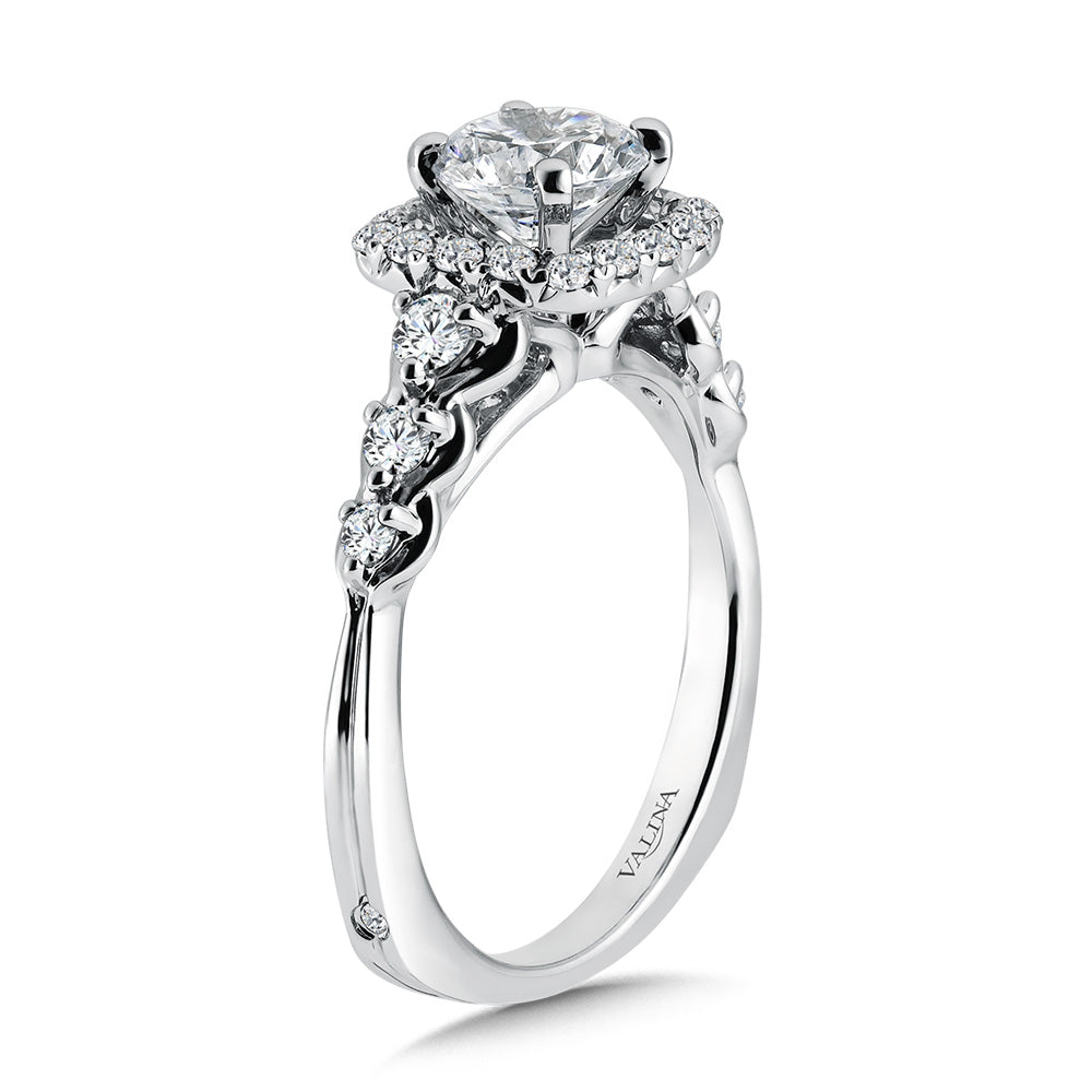 Tapered Cushion-Shaped Halo Diamond Engagement Ring — R1077W