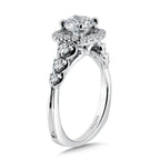 Tapered Cushion-Shaped Halo Diamond Engagement Ring — R1077W