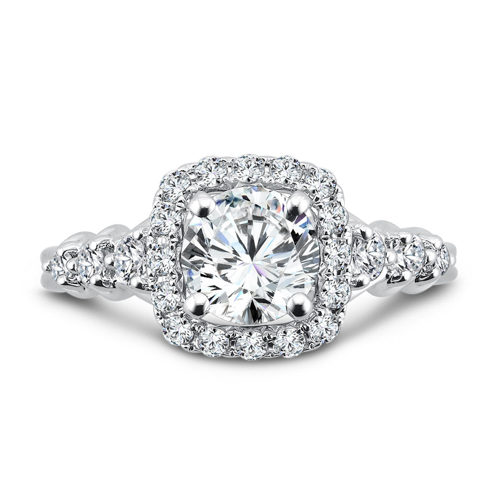 Tapered Cushion-Shaped Halo Diamond Engagement Ring — R1077W