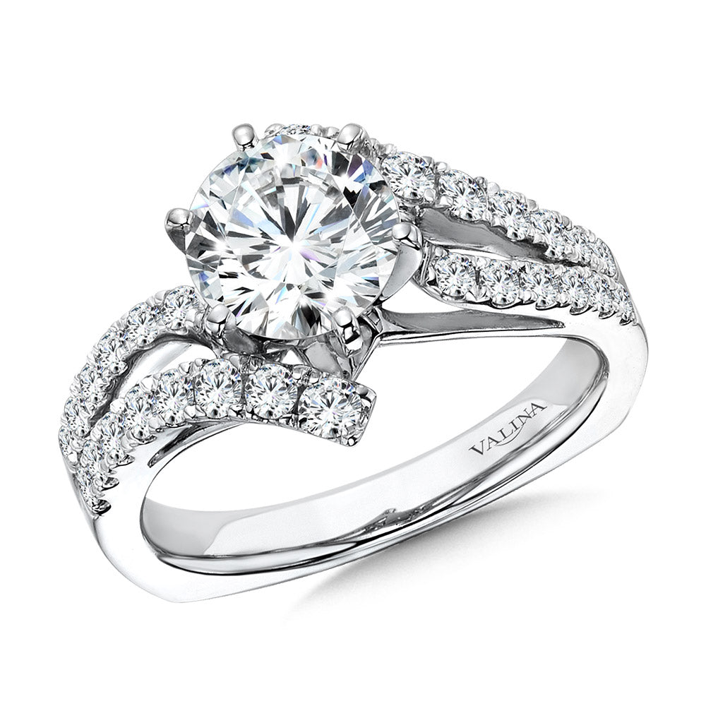 Six-Prong Bypass Split Shank Diamond Engagement Ring — R1078W