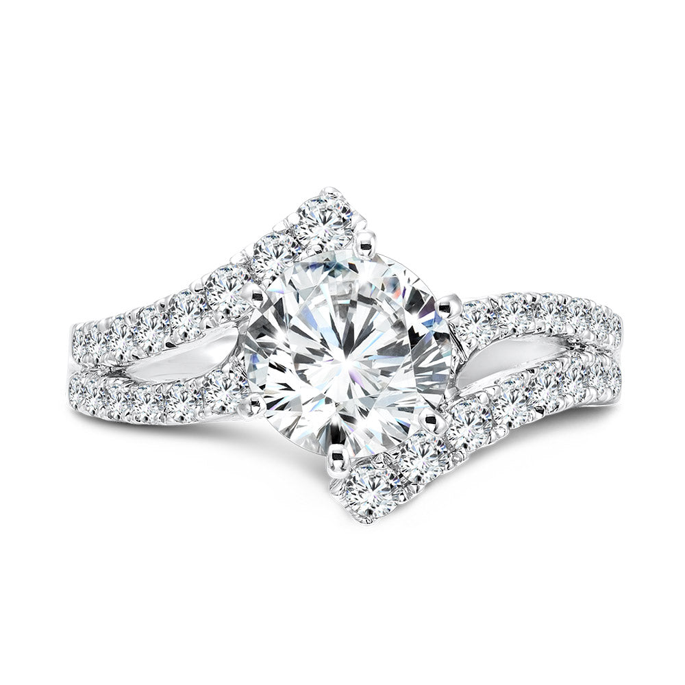 Six-Prong Bypass Split Shank Diamond Engagement Ring — R1078W