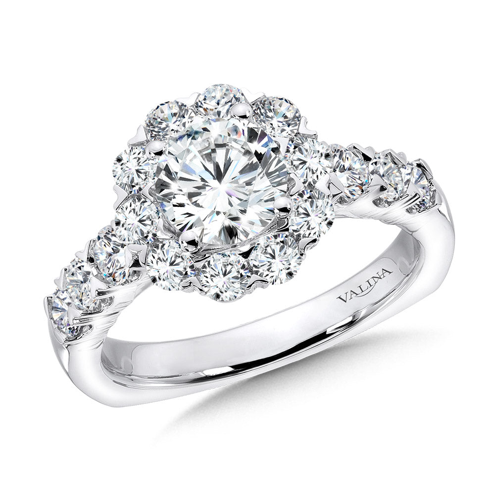 Unique Diamond Halo Engagement Ring — R1079W