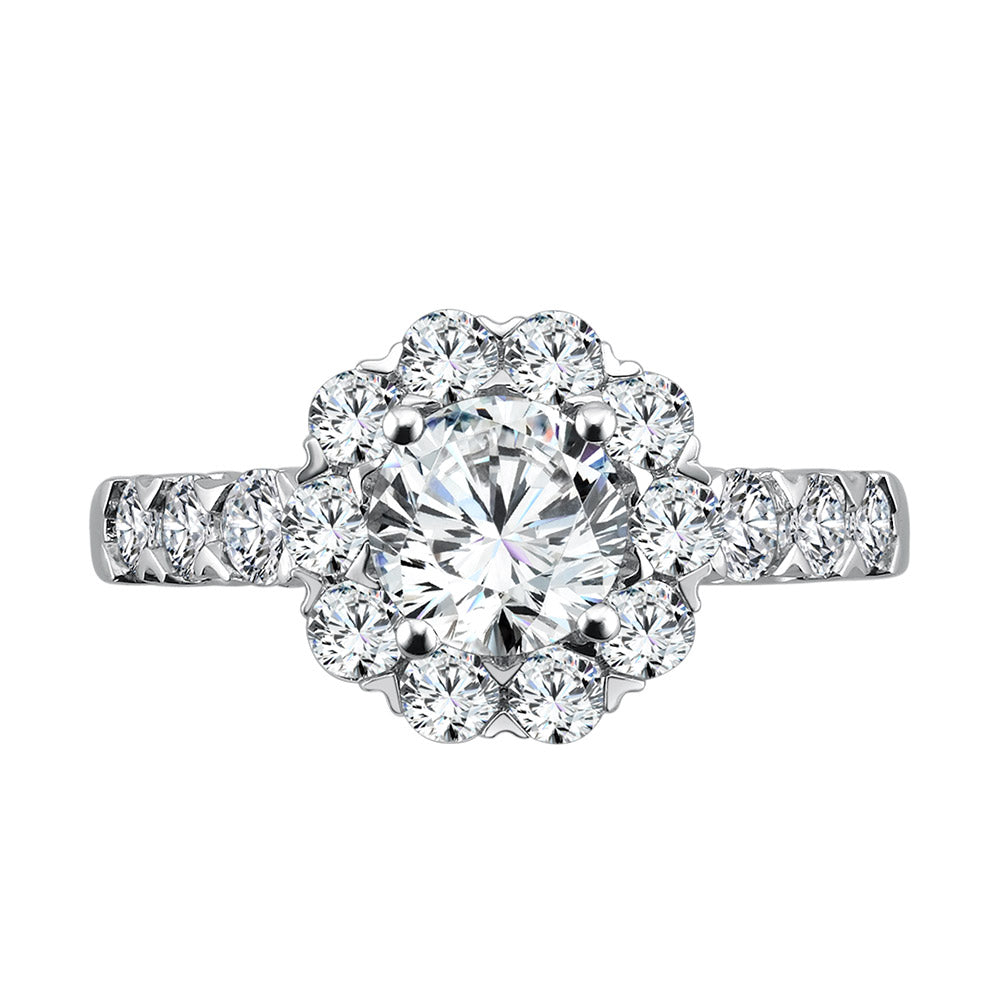 Unique Diamond Halo Engagement Ring — R1079W