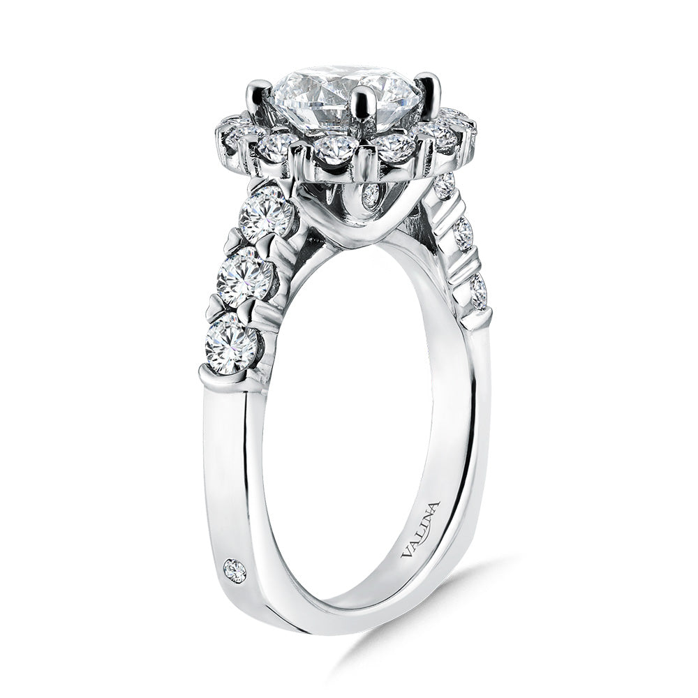 Unique Diamond Halo Engagement Ring — R1080W