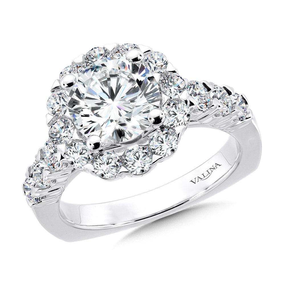 Unique Diamond Halo Engagement Ring — R1081W